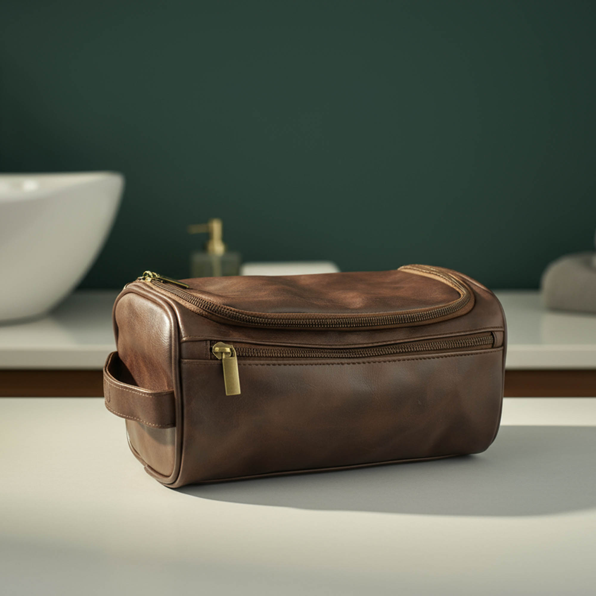 Suletud Hugo vannitarvete kott minimalistlikul taustal